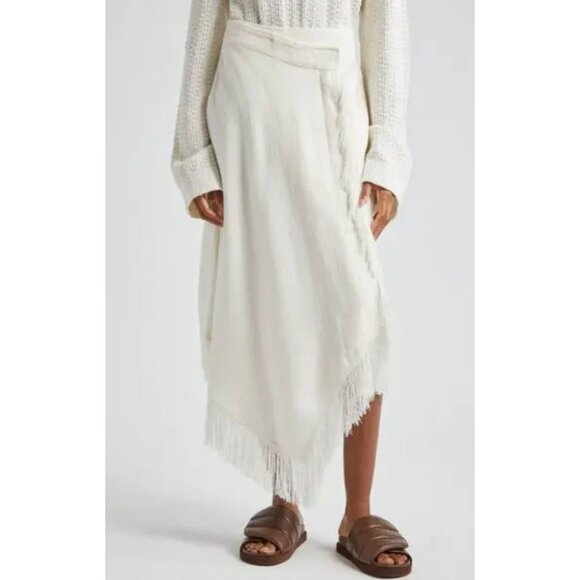 A.L.C. Amelie Linen Blend Fringe Asymmetric Hem Midi Skirt Size 2 NWT - Picture 2 of 8